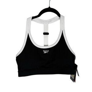 Reebok Women L Black Stark White Medium Impact Like Air Sports Bra NWT